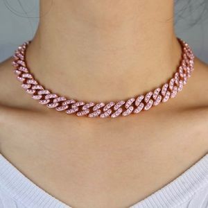 FASHION BLING ICED PINK CZ ROSEGOLD CUBAN NECKLACE